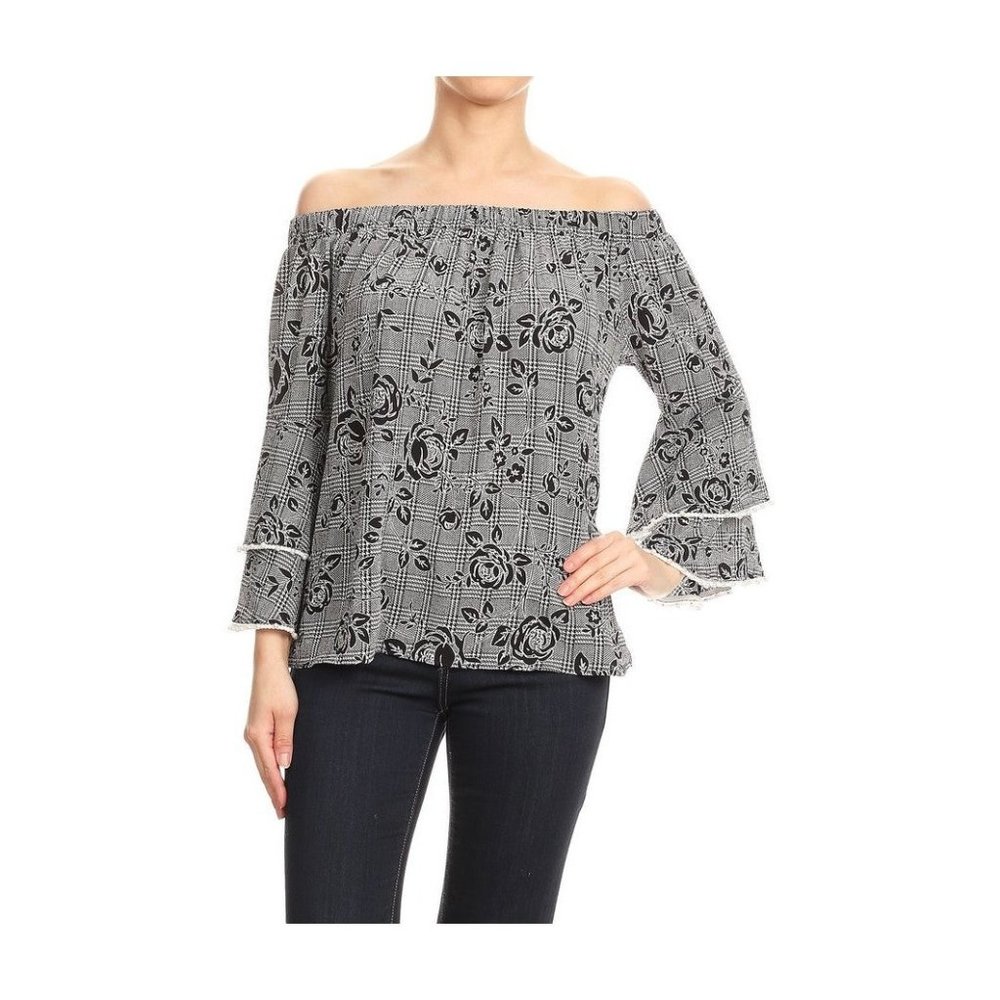 Ariella Off the Shoulder Ruffle Sleeve with Pearls Top
